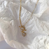 925 Silver Zircon Bowknot Heart Necklace for Women