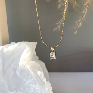 925 Silver Zircon Cube Necklace for Women Minimalist Jewelry