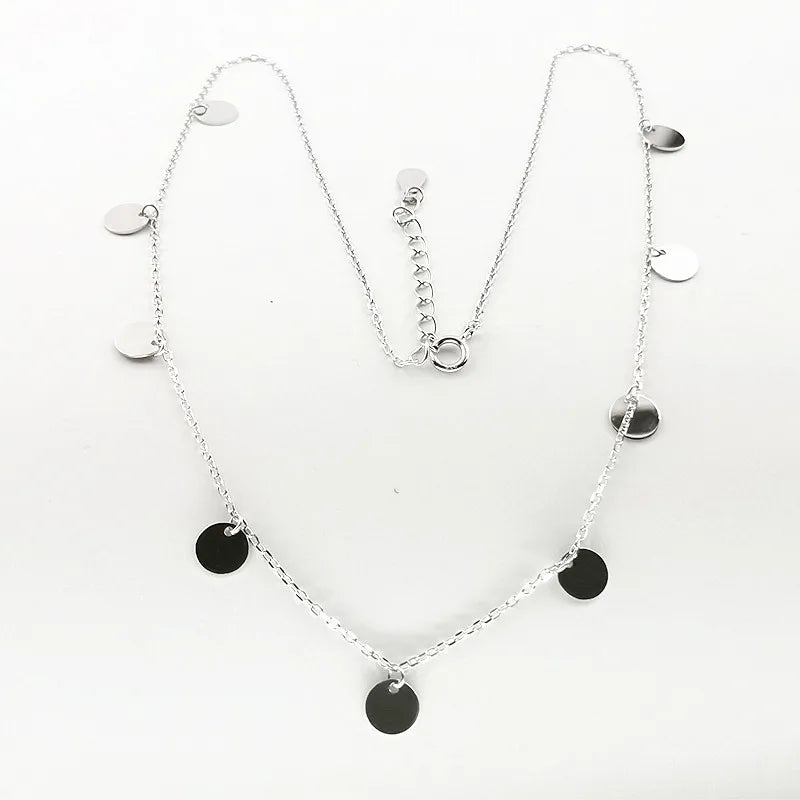 925 Silver Bright Disc Choker Necklace for Women Party Jewelry