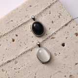 925 Silver Cat Eye Stone Oval Agate Necklace for Women