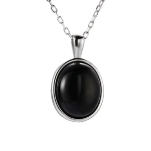 925 Silver Cat Eye Stone Oval Agate Necklace for Women