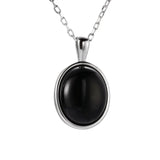 925 Silver Cat Eye Stone Oval Agate Necklace for Women