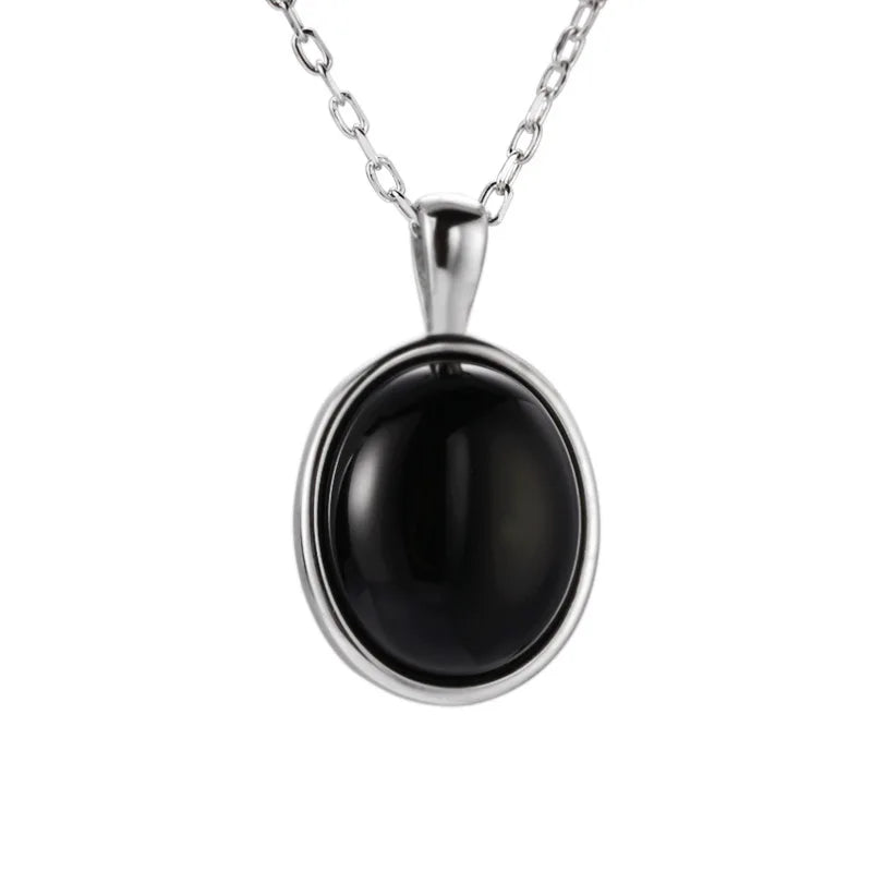 925 Silver Cat Eye Stone Oval Agate Necklace for Women