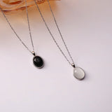 925 Silver Cat Eye Stone Oval Agate Necklace for Women