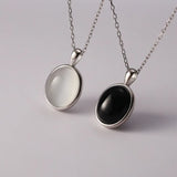 925 Silver Cat Eye Stone Oval Agate Necklace for Women