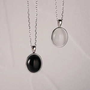 925 Silver Cat Eye Stone Oval Agate Necklace for Women