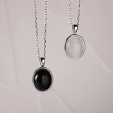 925 Silver Cat Eye Stone Oval Agate Necklace for Women