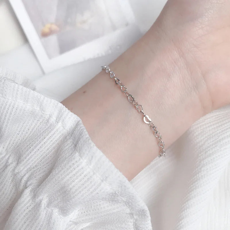 925 Sterling Silver Chain Heart Bracelets for Women