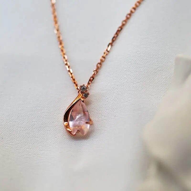 925 Silver Cherry Blossoms Rose Quartz Pendant Necklace