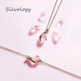 925 Silver Cherry Blossoms Rose Quartz Pendant Necklace