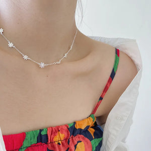 925 Silver Daisy Flower Choker Necklace for Women