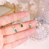 925 Silver Square Emerald Necklace Light Pendant for Women