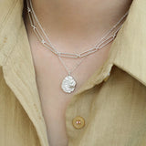 925 Silver Circle Splice Choker Short Necklace for Women