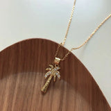 925 Silver Coconut Tree Flower Cross Pendant Necklace for Women