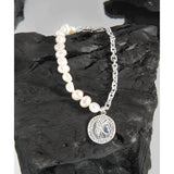 925 Silver Coin Freshwater Pearl Bracelet Women Silver Jewelry