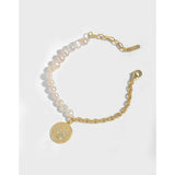 925 Silver Coin Freshwater Pearl Bracelet Women Silver Jewelry