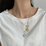 925 Silver Coin Figure Pendant Necklace for Women Sweater Chain Jewelry