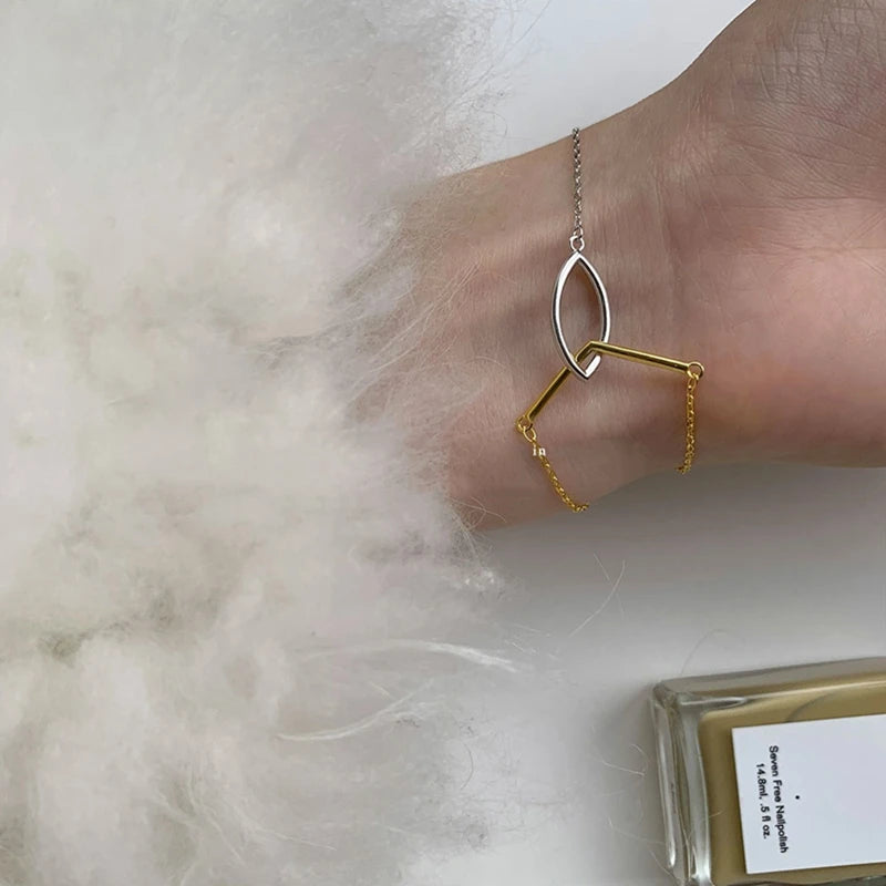 925 Silver Asymmetry Bracelets for Women Minimalist Cuff Jewelry