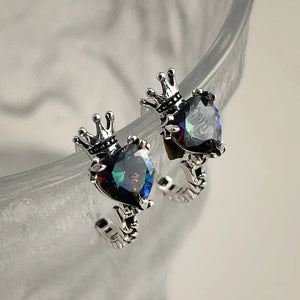925 Silver Crown Hoop Earrings Colorful Zircon Vintage Creative Jewelry