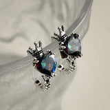 925 Silver Crown Hoop Earrings Colorful Zircon Vintage Creative Jewelry