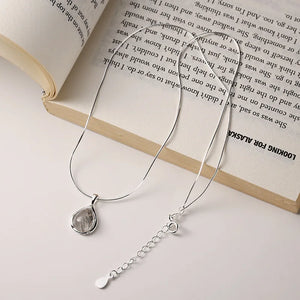 925 Silver Crystal Pendant Necklace Women Water Drop Chain Minimalist Jewelry
