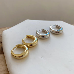925 Sterling Silver Curved Hoop Earrings Korea Industrial Style Wide Earrings