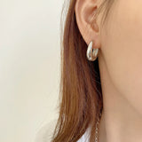 925 Sterling Silver Curved Hoop Earrings Korea Industrial Style Wide Earrings