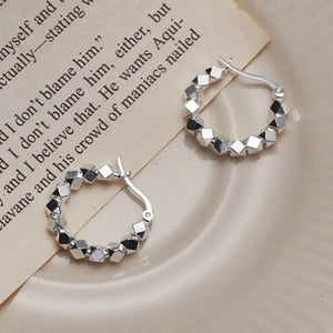 925 Silver Rhombus Hoop Earrings, Broken Bead Chain Design