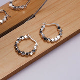 925 Silver Rhombus Hoop Earrings, Broken Bead Chain Design