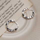 925 Silver Rhombus Hoop Earrings, Broken Bead Chain Design