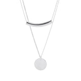 925 Silver Double Layer Tube Necklace Round Card Pendant Women's Jewelry