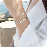 925 Silver Double Layer Bracelets Square Zircon Chain Female Jewelry