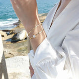 925 Silver Double Layer Bracelets Square Zircon Chain Female Jewelry