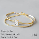 925 Silver Double Layer Bracelets Square Zircon Chain Female Jewelry