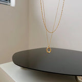 925 Silver Double Layer Chain Pendant Necklace for Women Irregular Round Jewelry