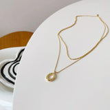 925 Silver Double Layer Chain Pendant Necklace for Women Irregular Round Jewelry