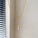 925 Silver Double Layer Chain Pendant Necklace for Women Irregular Round Jewelry