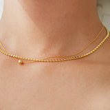 925 Silver Flat Bead Chain Choker Necklace Double Layer Frosty Style