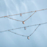 925 Silver Double Layer Star Heart Necklace Zircon Pentagram Pendant