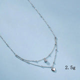 925 Silver Double Layer Star Heart Necklace Zircon Pentagram Pendant
