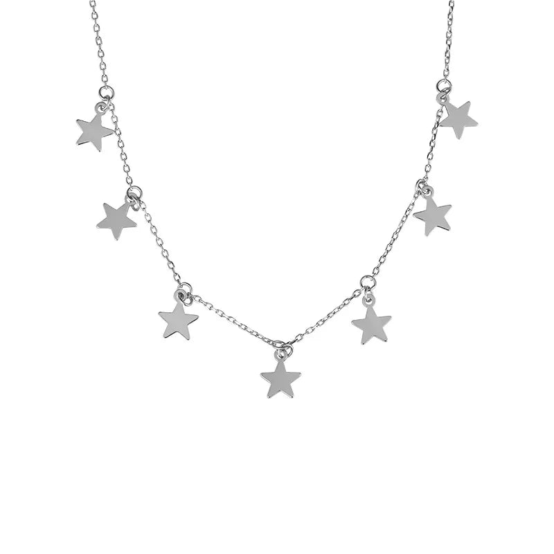 925 Silver Star Choker Necklace Minimalist Short Necklace for Women