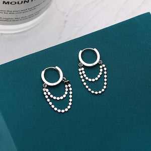 925 Silver Tassel Hoop Earrings Japan Korea Chain Fashionable Jewelry