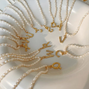 925 Silver Pearl 26 Letter Pendant Necklace Ladies Alphabet Jewelry