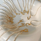 925 Silver Pearl 26 Letter Pendant Necklace Ladies Alphabet Jewelry