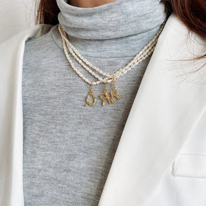 925 Silver Pearl 26 Letter Pendant Necklace Ladies Alphabet Jewelry