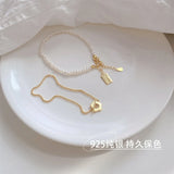 925 Silver Pearl Flower Bracelet Lucky Letter Baroque Women's Aesthetics Jewelry