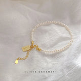925 Silver Pearl Flower Bracelet Lucky Letter Baroque Women's Aesthetics Jewelry