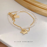 925 Silver Pearl Flower Bracelet Lucky Letter Baroque Women's Aesthetics Jewelry