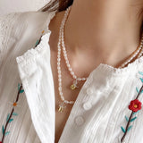 925 Silver Freshwater Pearl Rose Flower Pendant Necklace Romantic Jewelry