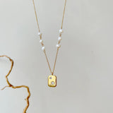 925 Silver Freshwater Pearl Square Pendant Necklace Zircon Star Gift